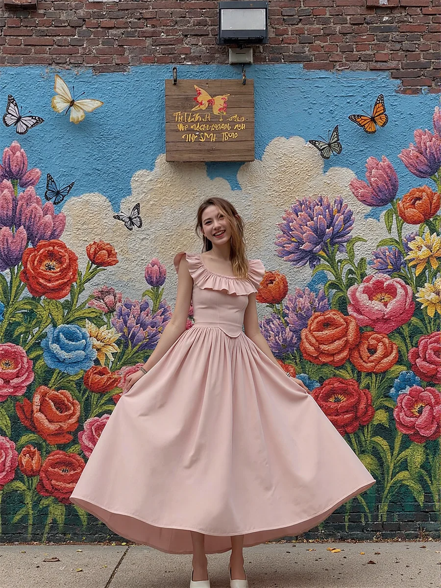 Vestidos de mujer Estilo Fairycore rosa Manga voladora Boda Novias Damas de honor Recepción Baile de graduación Cumpleaños Otoño