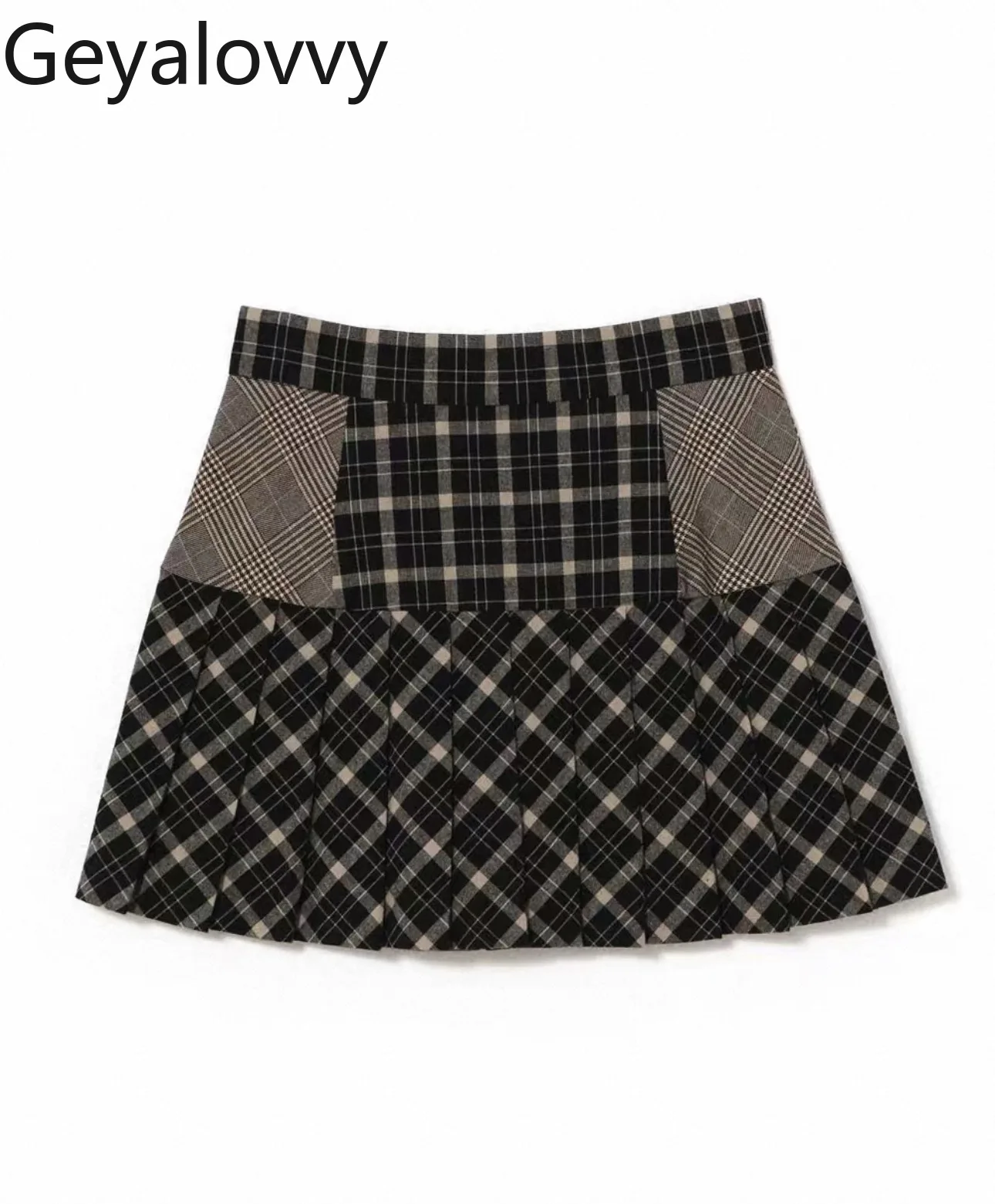 和風ハイウエスト万能チェック柄パッチワークAラインショートスカート秋新作甘い可愛い女の子プリーツミニスカートファルダス