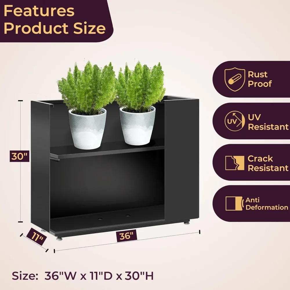 36Wx11Dx30H Tall Metal Planter Box with Removable Middle Partition and Adjustable Feet, Outdoor Elevated Planters, Customized