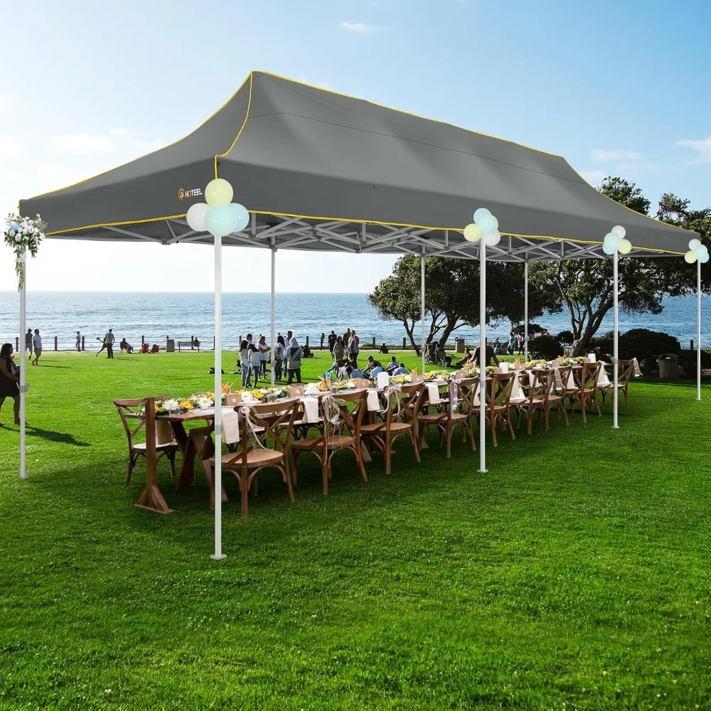 

10x30 Heavy Duty Pop Up Canopy Tent for Parties Event Upgraded Thick Hexagonal Legs, Gray, Canopy