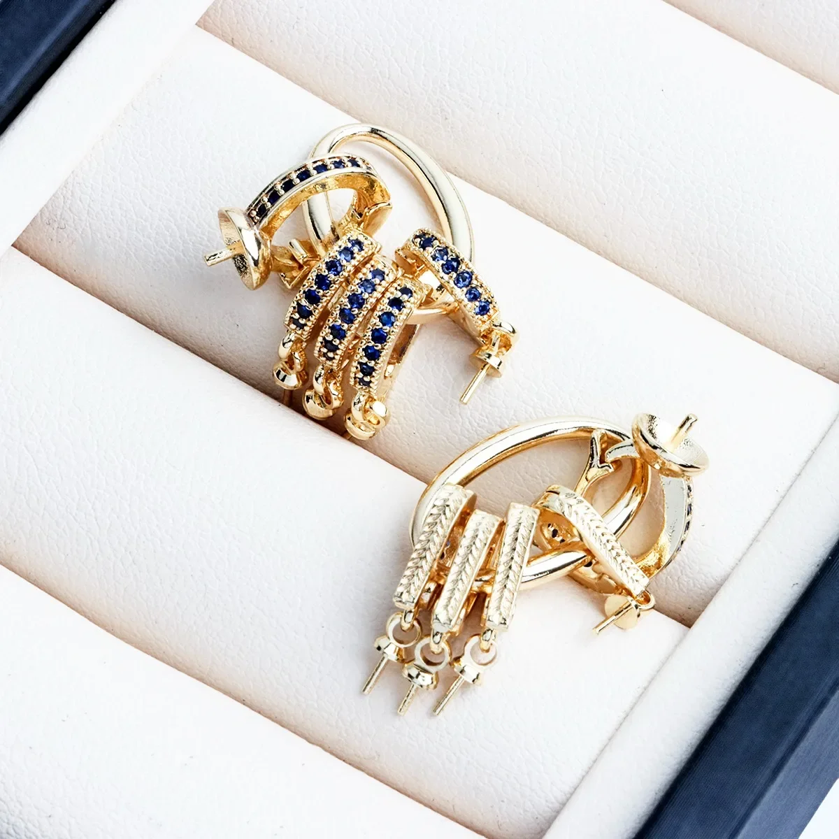 18K 진짜 금 도금 블루 다이아몬드 오벌 다용도 버클, 목걸이 팔찌 유니버설 버클 DIY 주얼리 액세서리