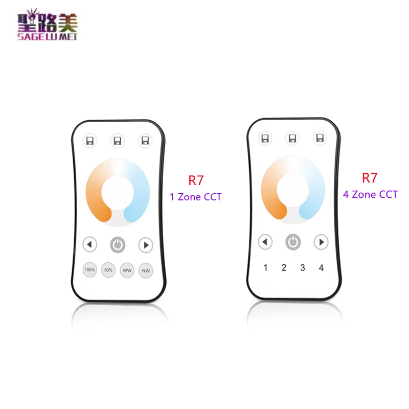 R6/R6-1 Satu Warna R7/R7-1 CCT R8/R8-1 RGB/RGBW R17/R8-5 RGB + CCT 1/4 Zona 2.4GHZ Roda Sentuh RF Led Dimmer Remote Controller