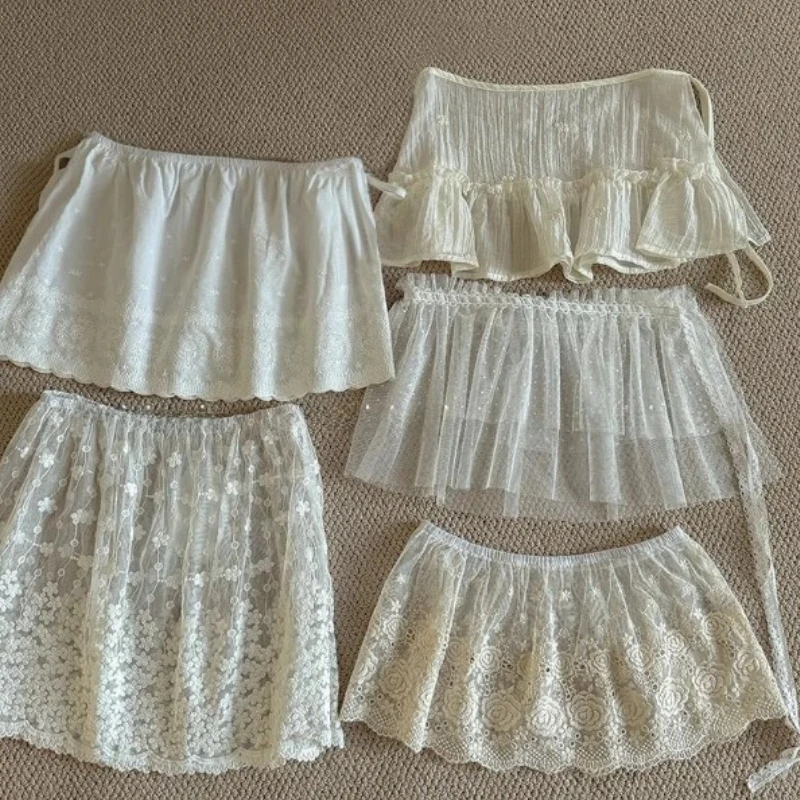

Y2K Korean Lace Mini Layered Skirt Streetwear Lace Up Ruffles Harajuku High Waist Pleated A-Line Short Skirts All Season 2025