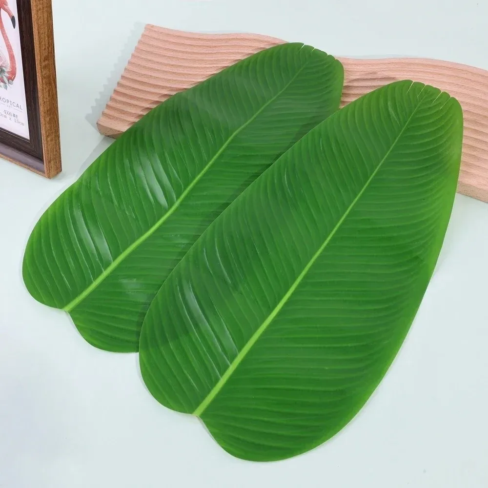 5Pcs Heat Resistant Artificial Banana Leaves Simulation Waterproof Faux Lotus Leaf Coasters Decor Anti Skid Kitchen Placemats view 5