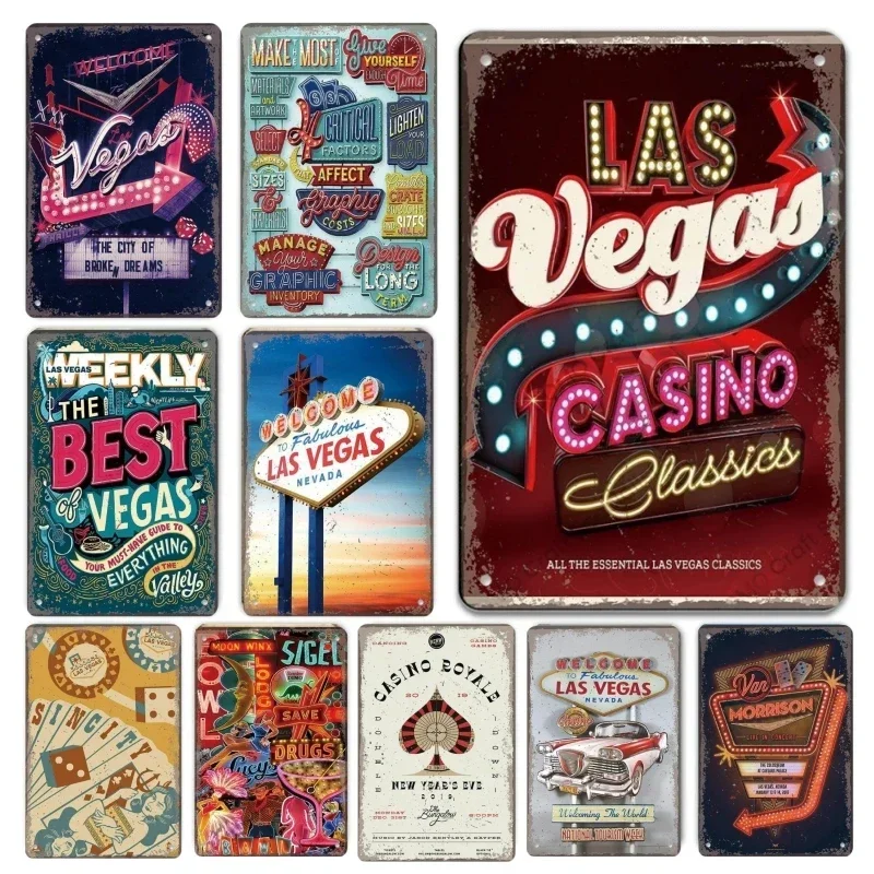 Welcome To Las Vegas Plaque Metal Tin Signs Vintage Decor Nevada Casino Metal Posters Wall Art Decor