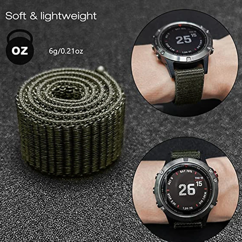 Hook and loop design Quick Dry Watch Band for Fenix 6/Fenix 5/ Fenix 7/EPIX 2, 22mm Woven Nylon Ultralight Sport Replacement Wat