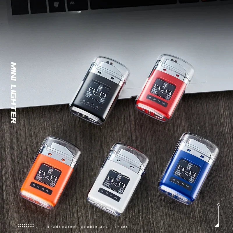 New USB Rechargeable Windproof Plasma Lighter Waterproof Double Arc Lighter Outdoor Camping Flameless Cigarette Accessories