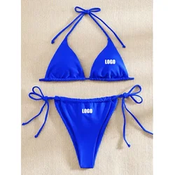 Customized LOGO women's clothing hot sale sexy triangle bikini strap swimsuit backless swimsuit