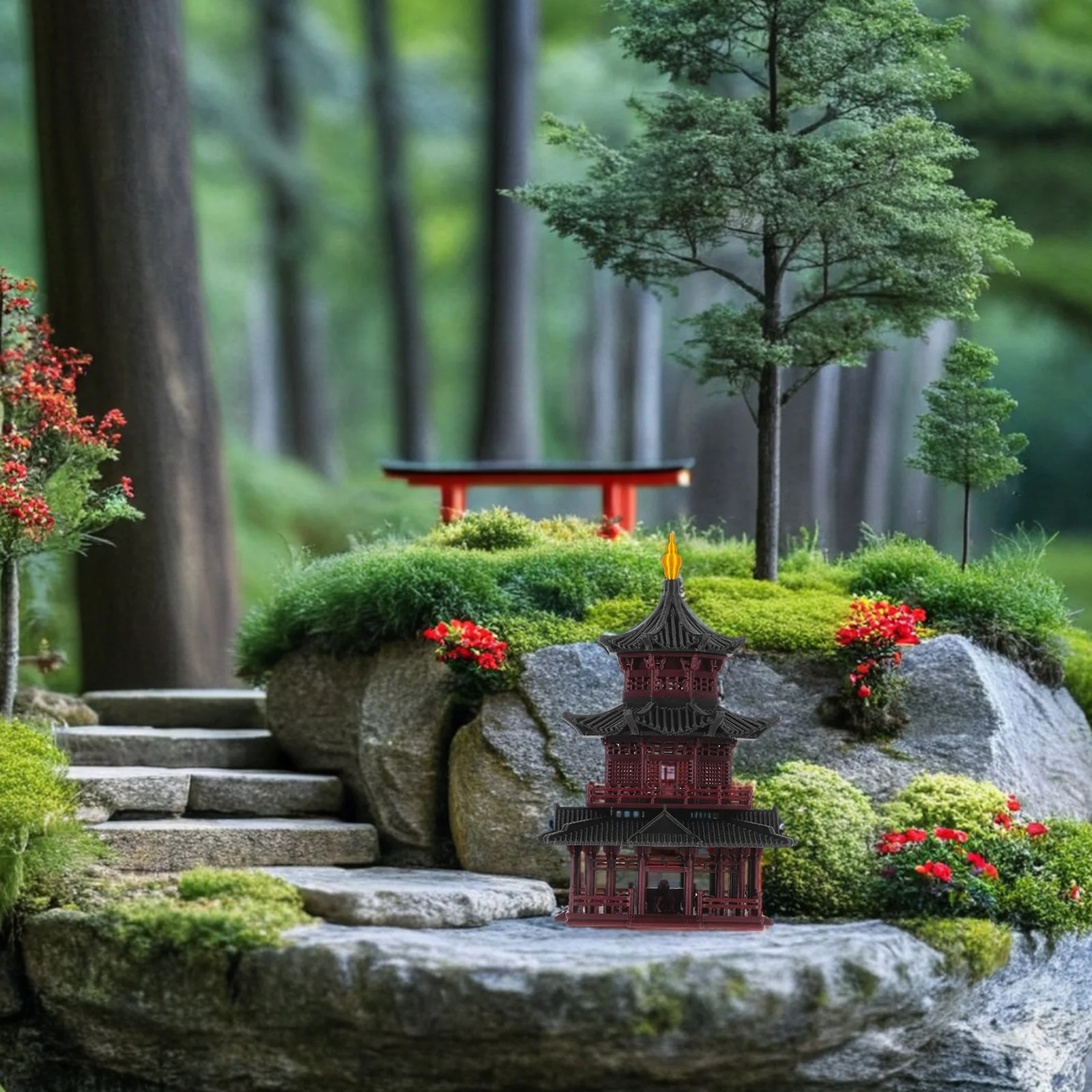 

Miniature Asian Zen Garden Pagoda Ornament Handmade Micro Landscape Decoration for Aquarium Fairy Garden Decor