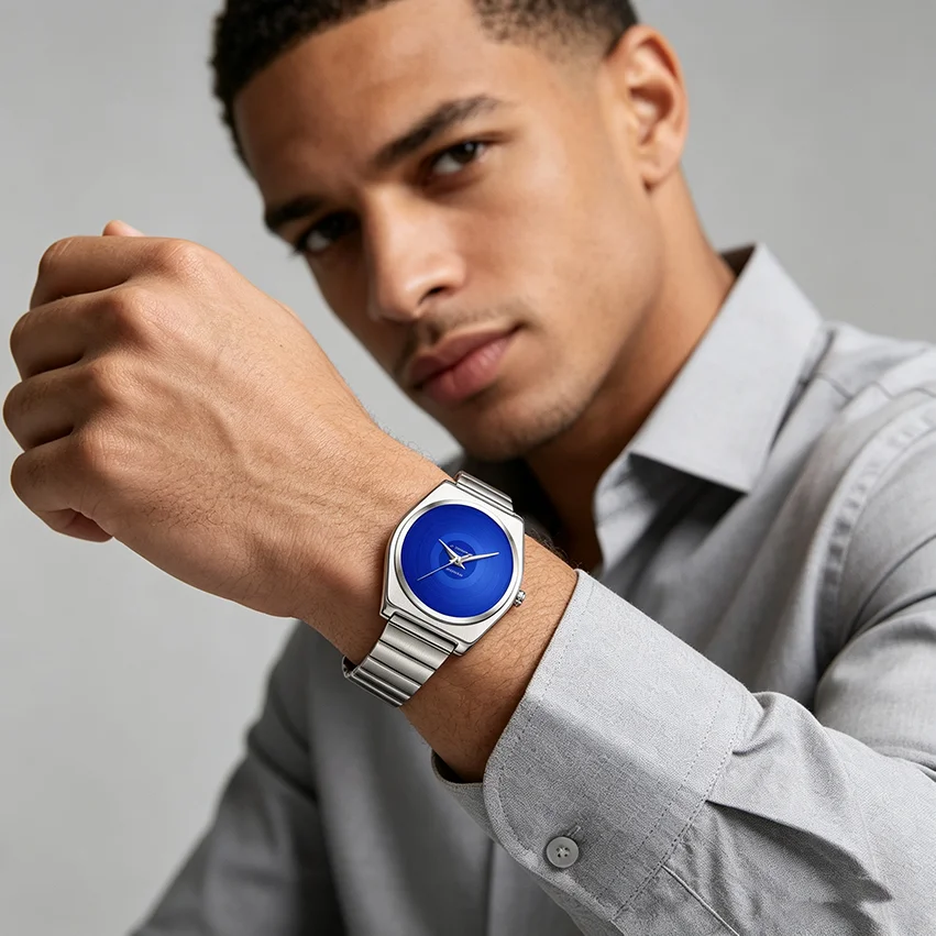 Men's Vintage Fashion Quartz Watch - Trending Music Icon 'Jesus Is King' Blue Dial Wristwatch with Stainless Steel Bracelet