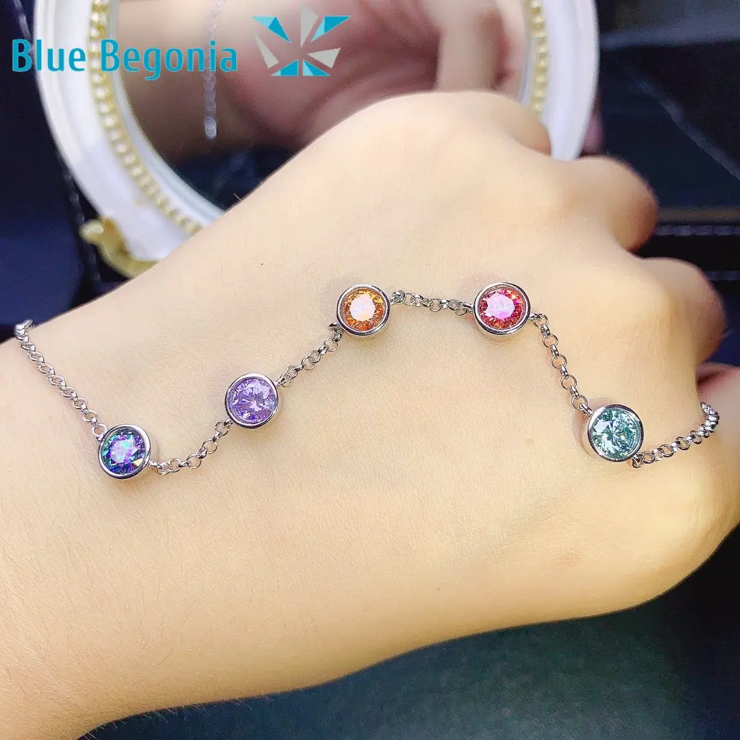 

5pcs Moissanite Luxury Bracelet 925 Sterling Silver Colorful 5*5MM Lab Diamond Fine Jewelry for Women Anniversary Party Gift