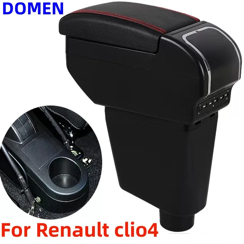 

For Renault clio4 Armrest box Central Store Content With Retractable Cup Hole Large Space Dual Layer USB Charging