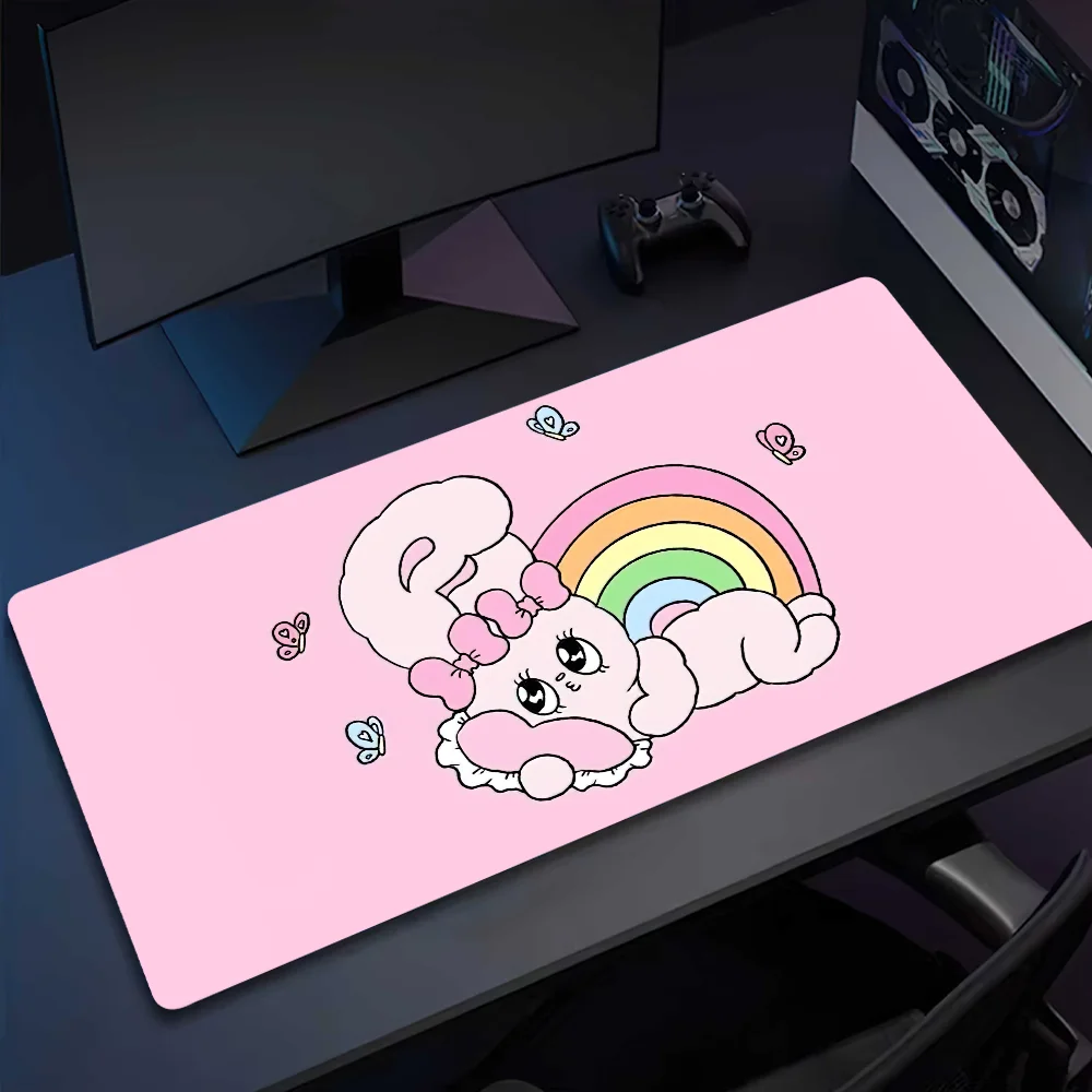 Cute P-Pink E-Esther Bunny Mousepad Computer Office Game Table Mats XXL Rubber Anti-slip Gaming Keyboard Long Desk Pads