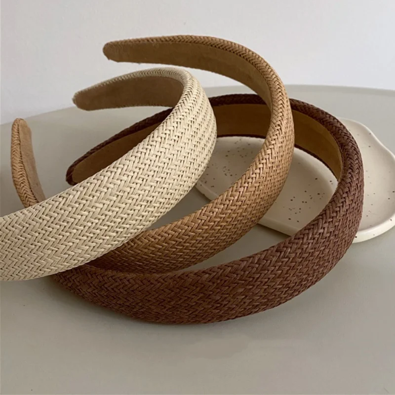 Bastgras-Stirnband, breites Kreuz, geflochtenes Haarband, einfarbig, Urlaubs-Stirnbänder, einfacher täglicher Damen-Haarschmuck – Detail 4