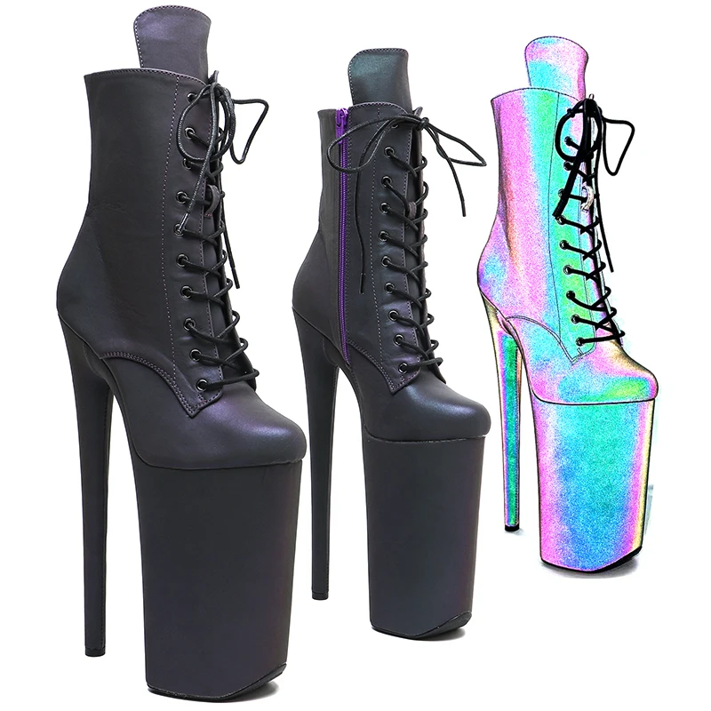 

Leecabe 23CM/9inch Reflect light holographic PU fashion platform stripper heel High Heel Pole Dance boots