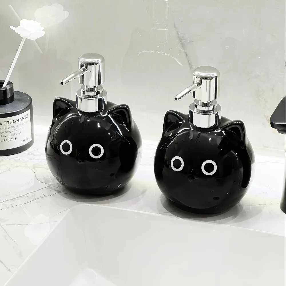 

Cute Cat Ceramic Soap Dispenser, Pressed Bottle Set for Bathroom Counter Top, Hand Sanitizer & Lotion Container