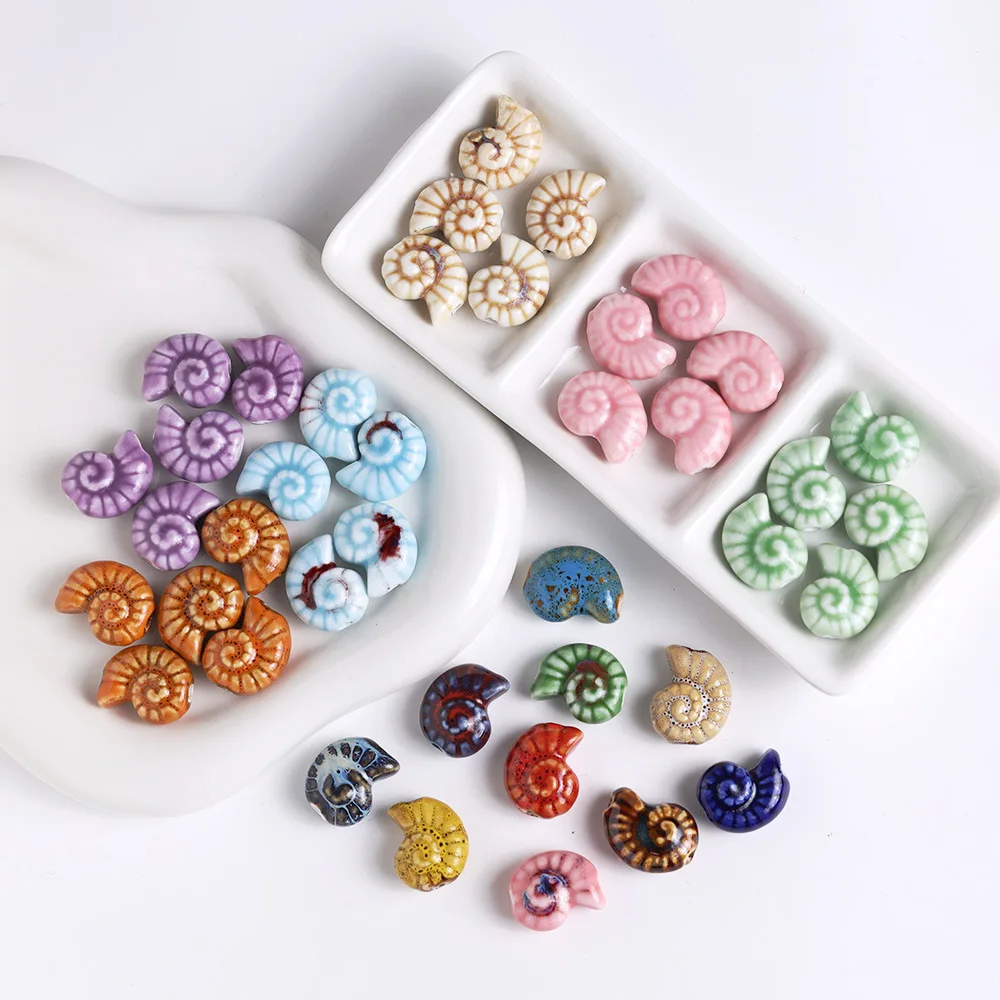 5Pcs 3D Ceramic Ocean Beads Porcelain Loose Spacer Beads For DIY Charm Jewelry Making Conch/ Sea Snail Beads About 20x16mm