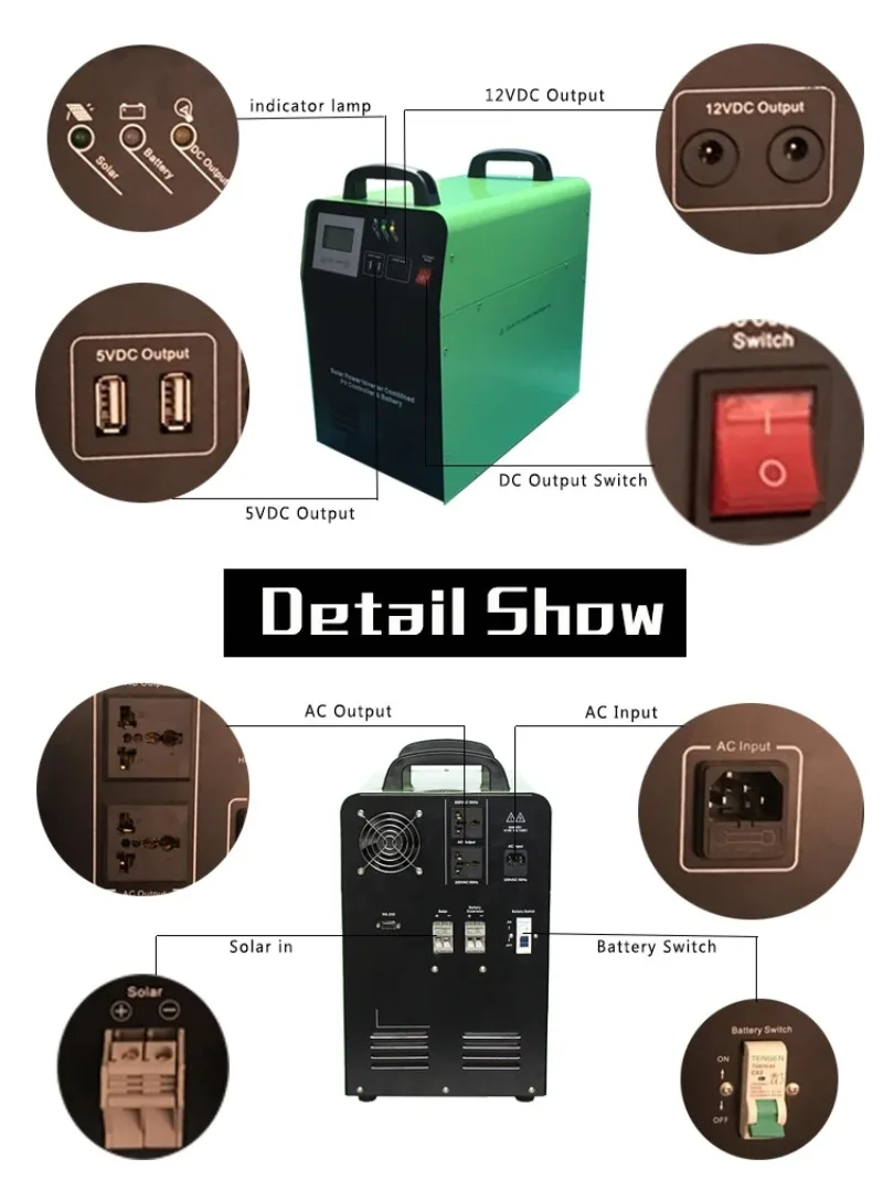 10w 20w 미니 태양 광 발전 키트, 전구 2 개 usb 포트 포함