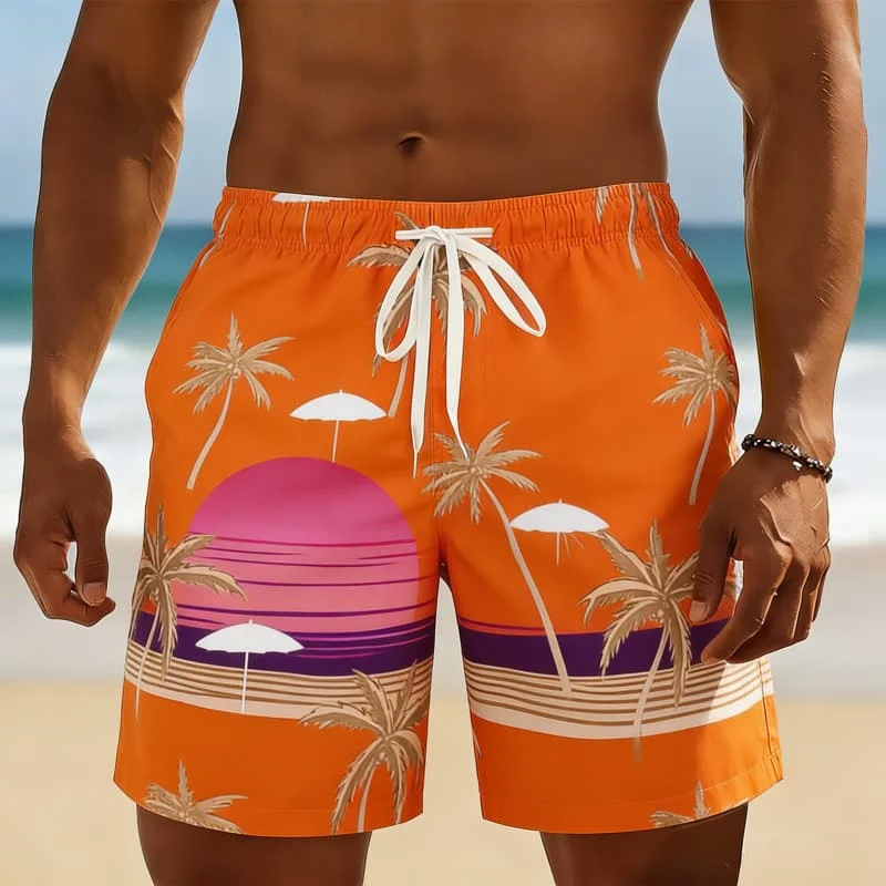 

Men's Tropical Palm Tree Print Board Shorts Trendy Summer Look for Beach Getaway Poolside Relax Outdoor Travel Daily Outing