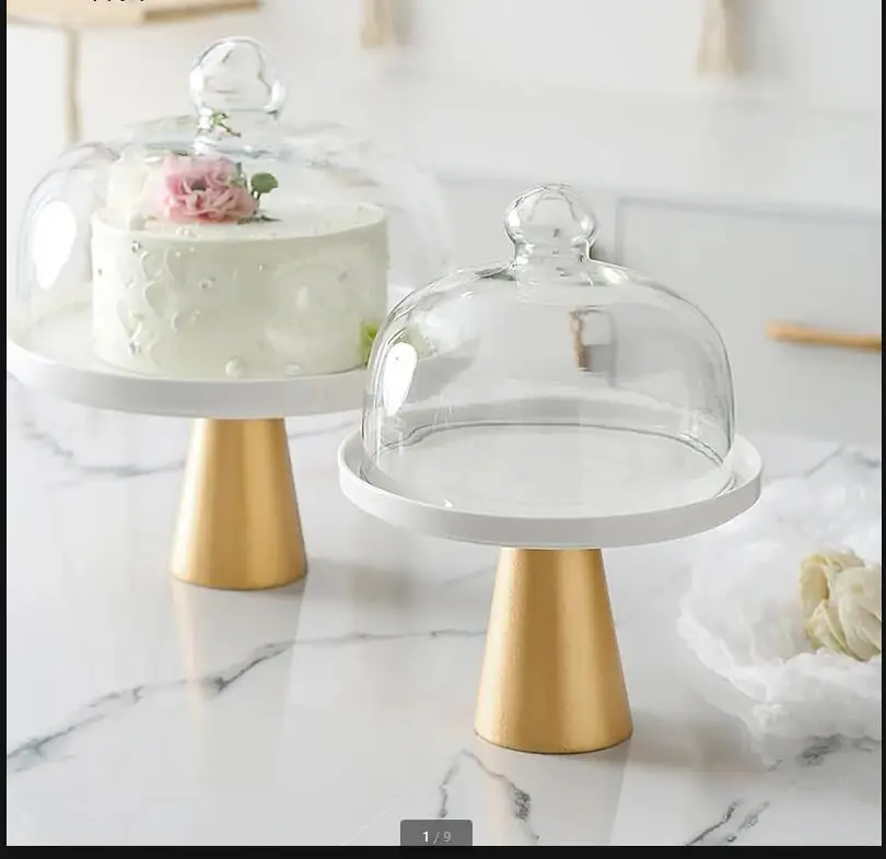 

Tall Feet Cake Pan Ceramic Stand Dust Glass Cover Bread Dessert Plate Fruit Tray Snack Display Decorative