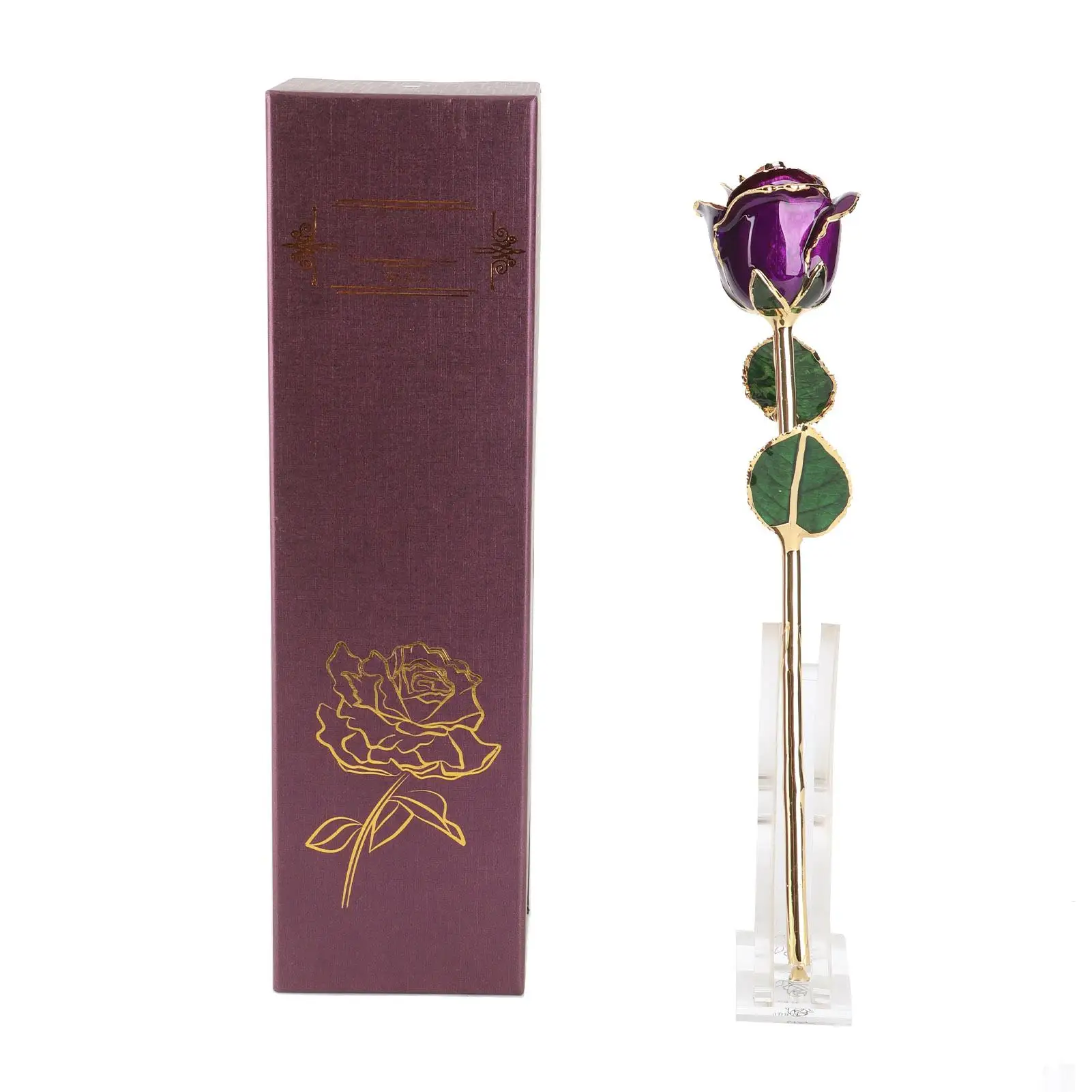 

24K Gold-Plated Rose Flower Ornament for birthday & Valentine's Day Decor with Elegant Base