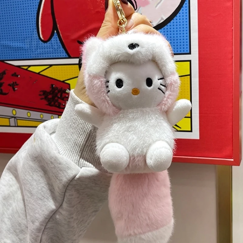 

New Cat Boys Plush Keychain Girls' Bag Cute Pink Pendant Little Panda Plush Doll Car Hanging Decoration Couple Christmas Gift