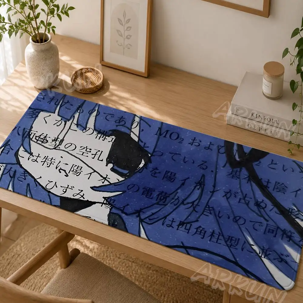 Anime Girl Large Mouse Pad, Aesthetic Text Overlay Art Gaming Mousepad, Non‑Slip Rubber Desk Mat for Laptop PC Office Desktop