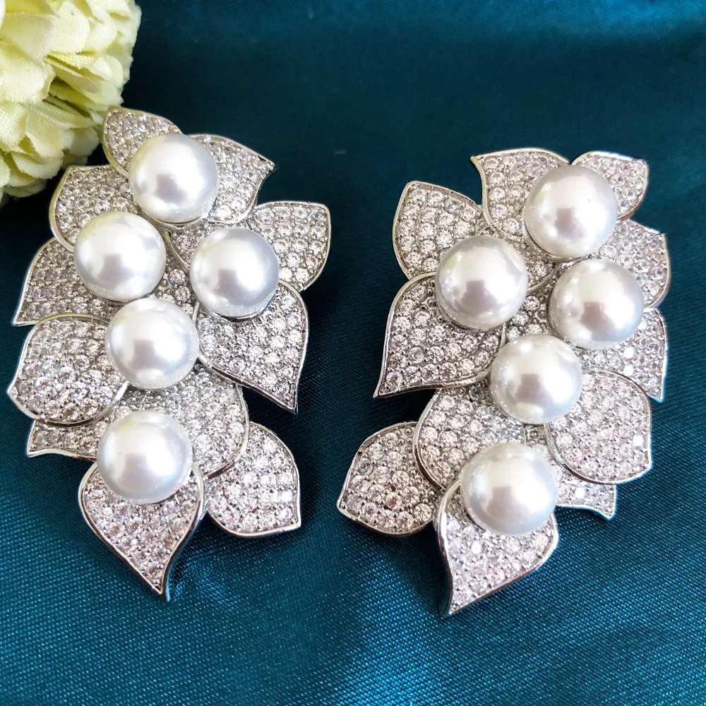 

Missvikki Bohemia Big Pearls Earrings Earring for Women Full Micro CZ Cubic Zircon Dubai Wedding Indian Famous Luxury Charm