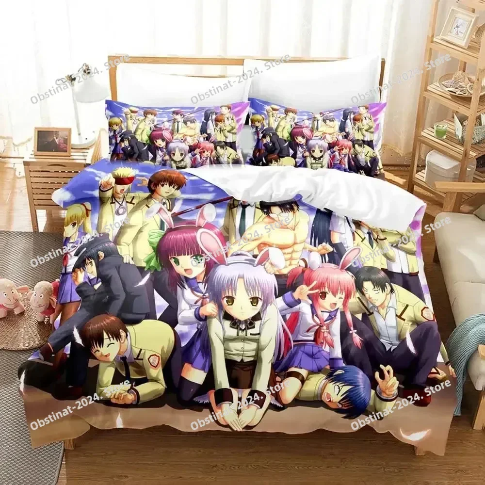 3D Print Anime Angel Beats Bedding Set Printed Bed Set With Pillowcase Bed Duvet Cover Soft Single Double Queen Super King Size