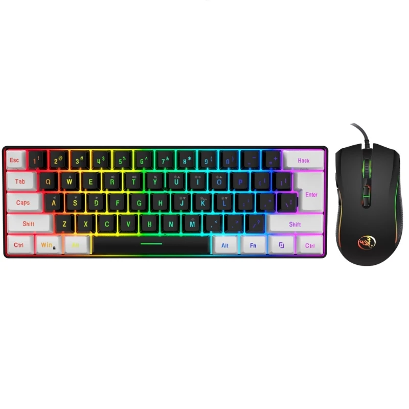 60% Gaming Keyboard and Mouse Combo, Ultra-Compact 61Keys RGB Backlit Mini Keyboard, 3200 DPI Optical Mouse for PC Drop Shipping