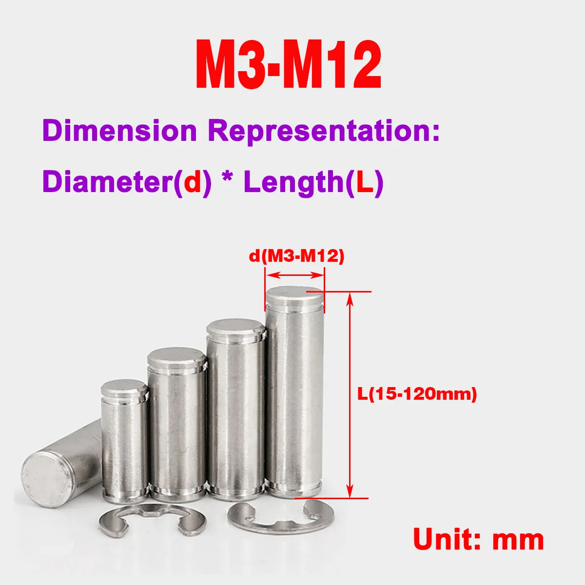 304 Stainless Steel Grooved Pin Shaft / Double Circlip Locating Pin With Retaining Ring / Cylindrical Pin Shaft