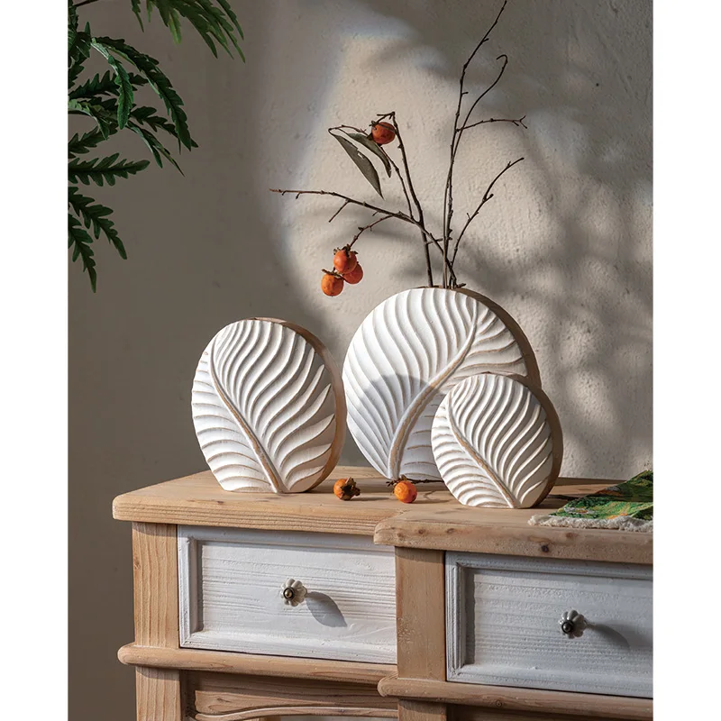 Coastal Elegance Handmade Art Deco Shell Design White Wood Vase Ocean Inspired for Retro Decor