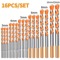 16PCS Tungsten Carbide Masonry Drill Bit Set for Metal Steel Porcelain Ceramic Tile Concrete Brick Wood 3-12mm Drilling Tools