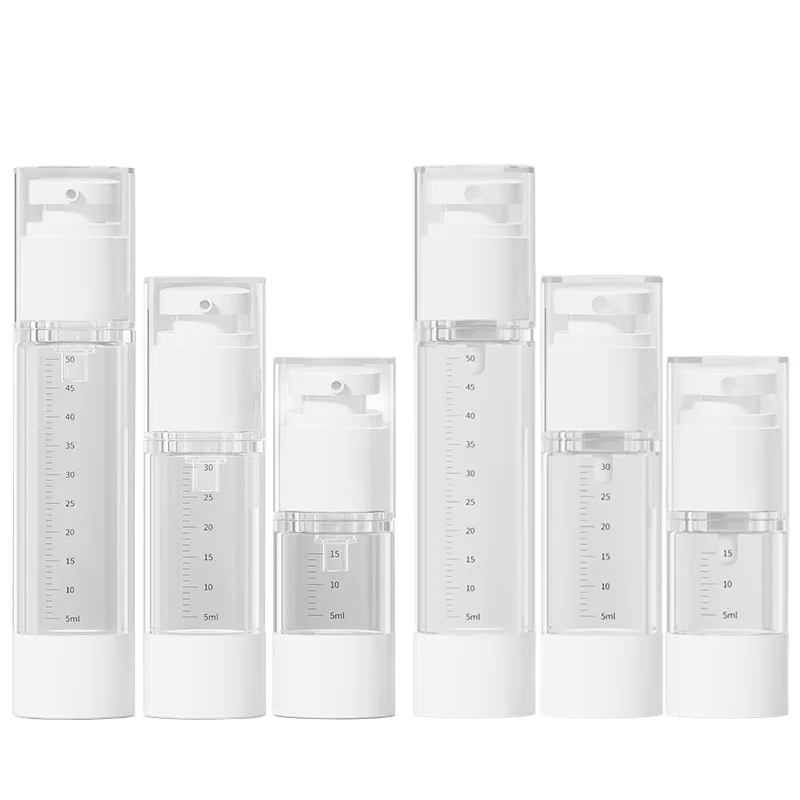 100Pcs 15ml 30ml 50ml Refillable Cosmetic Airless Pump Dispenser Containers with Clear Graduated Empty Travel Bottles