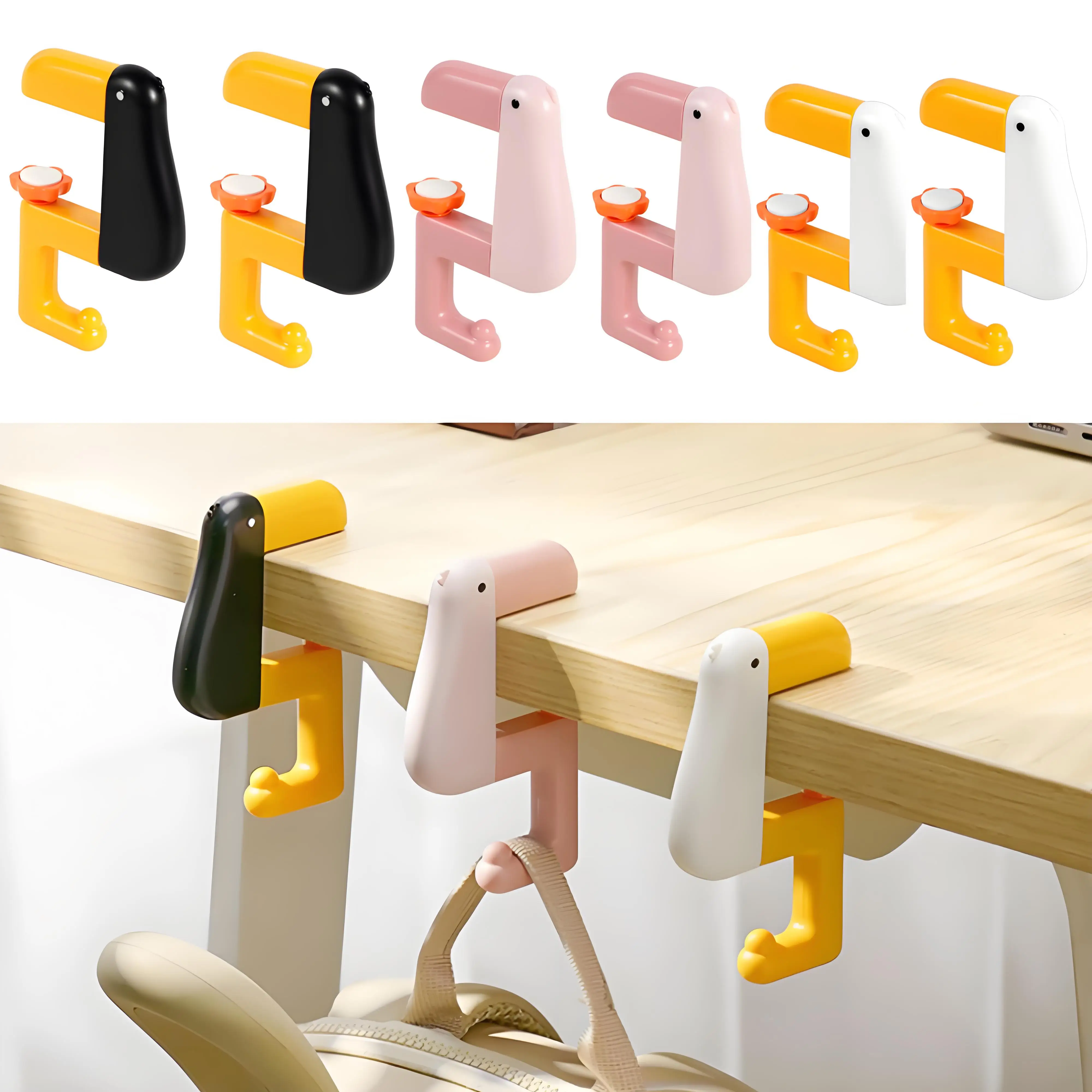 6 Stück Thinking Duck S-förmige Haken, praktisch, faltbar, für Handtaschen, Schultaschen, verstellbar, für Büro, Schule, Schreibtisch, seitliche Hängehaken