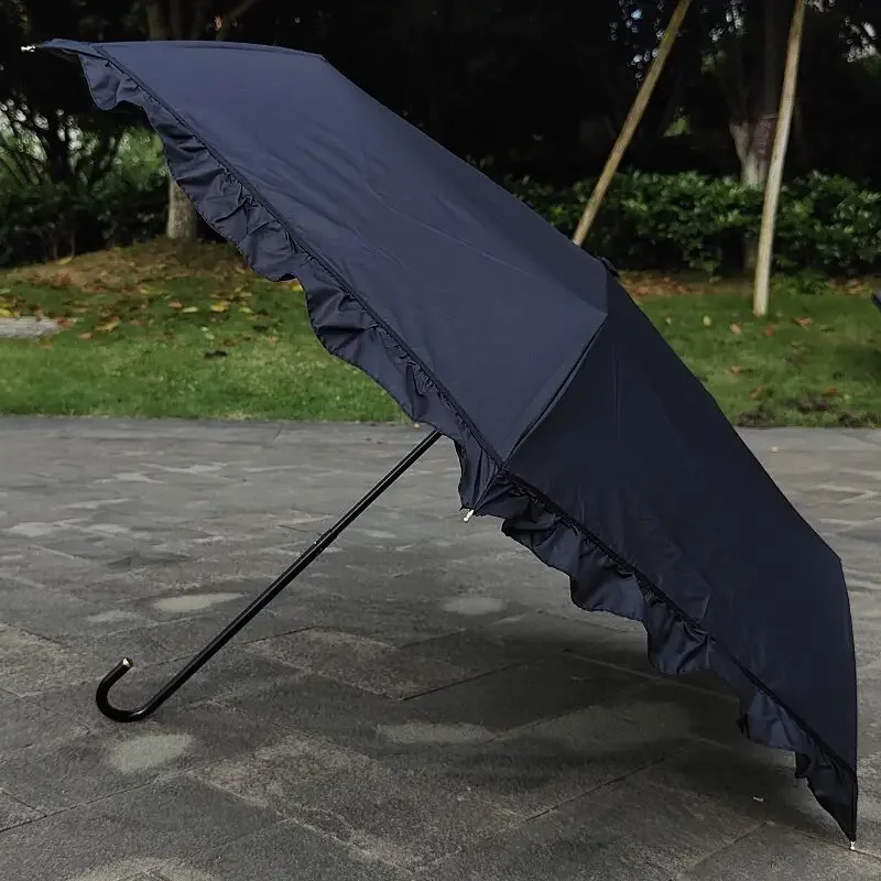 Lotus leaf edge hook solid color lace vinyl beige black sun umbrella sun protection UV protection lady umbrella