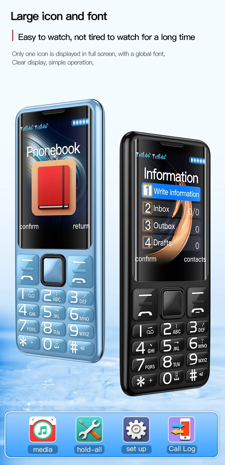 I79 (H6) 4G Elderly Mini Cellphone 2.4Inches TFT Screen 32MB RAM No Camera Torch Dual SIM English Keyboard Mobile Phone