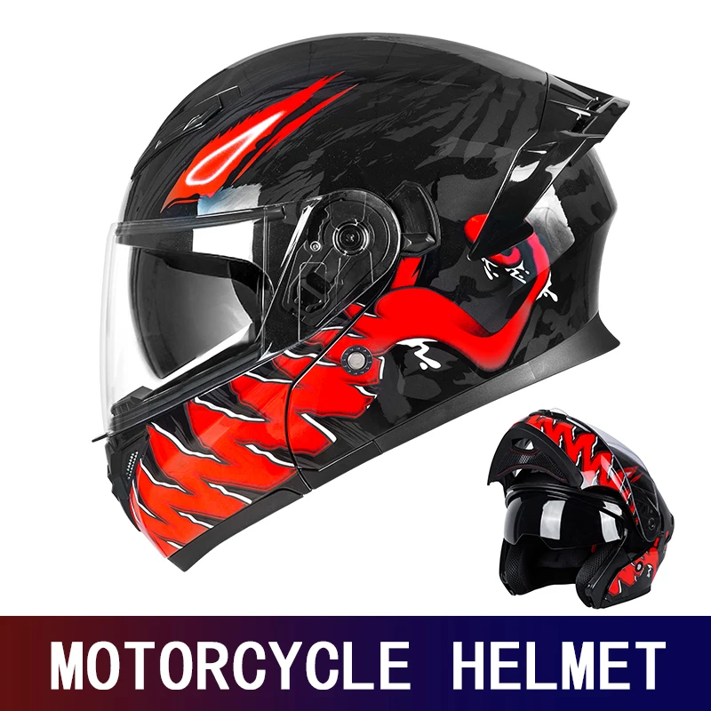 

2025 Unisex Racing Motobiker Flip Up Helmets Modular Dual Lens Motorcycle Helmet Full Face Safe Helmet Men Adult Women