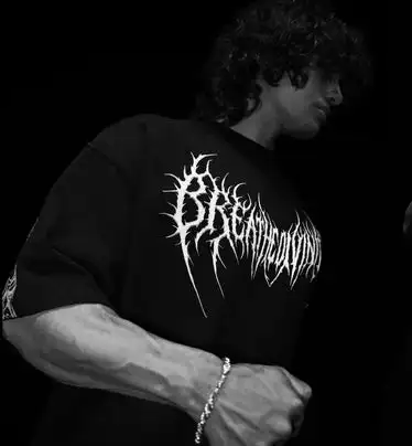 Men's Double Dragon Pattern T-shirt Gothic Dreamy Dragon Back Printed Dark Metal Street Wear Loose Short Sleeve T-shirt image 3