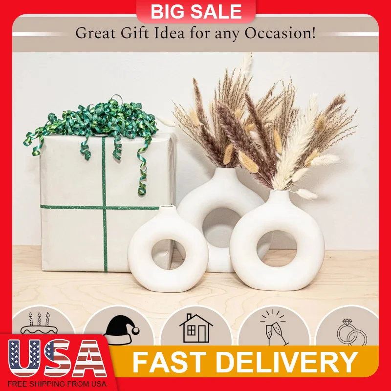 

3 шт. керамические вазы с 65 шт. сушеной пампасной травой, домашний декор в стиле бохо для гостиной, полка для стола, подарок для женщин, мамы, новоселье