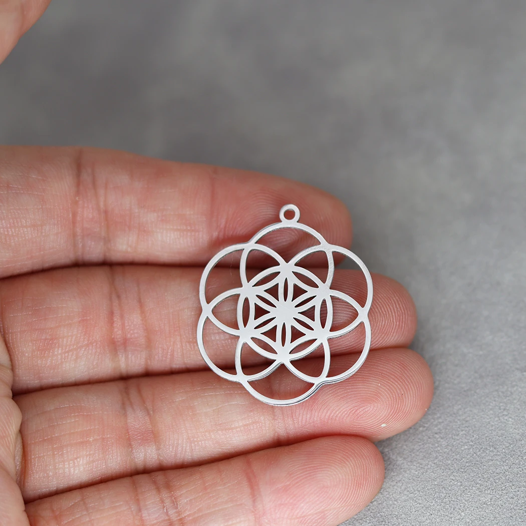 3pcs/lot Stainless Steel Flower Of Life Charms Yoga Geometry Pattern Round Pendant DIY Necklace For Women Man Jewelry Making