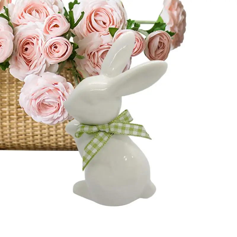 Ceramic Bunny Statue Porcelain Rabbit Sculpture Decor Easter Bunny Sculpture Desk Ornament For Dining Table Centerpiece Tiered