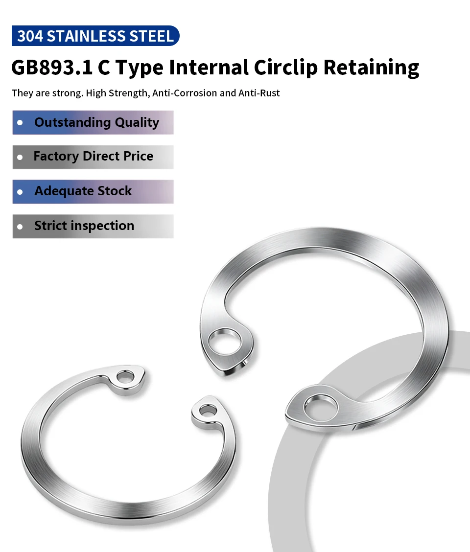 GB893 304 Edelstahl Innen-Sicherungsring C-Typ Lochsicherungsring DIN472 Spannring M8 M10 M12 M14 M16 M18 M20 M22 M24 M30 – Detail 1