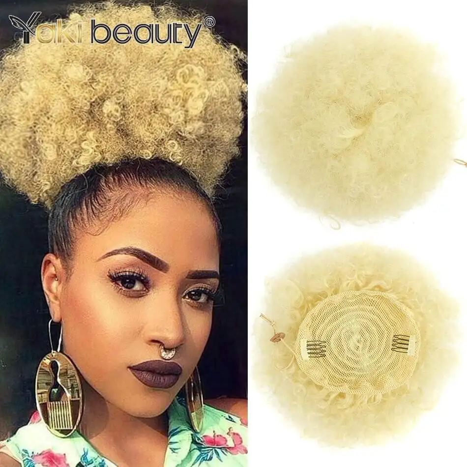 Synthetic Afro Puff Ponytail Afro Hair Toupees Chignon Drawstring Pony Tail Hair Extension Hairpieces 10inch Hair 613# For Women