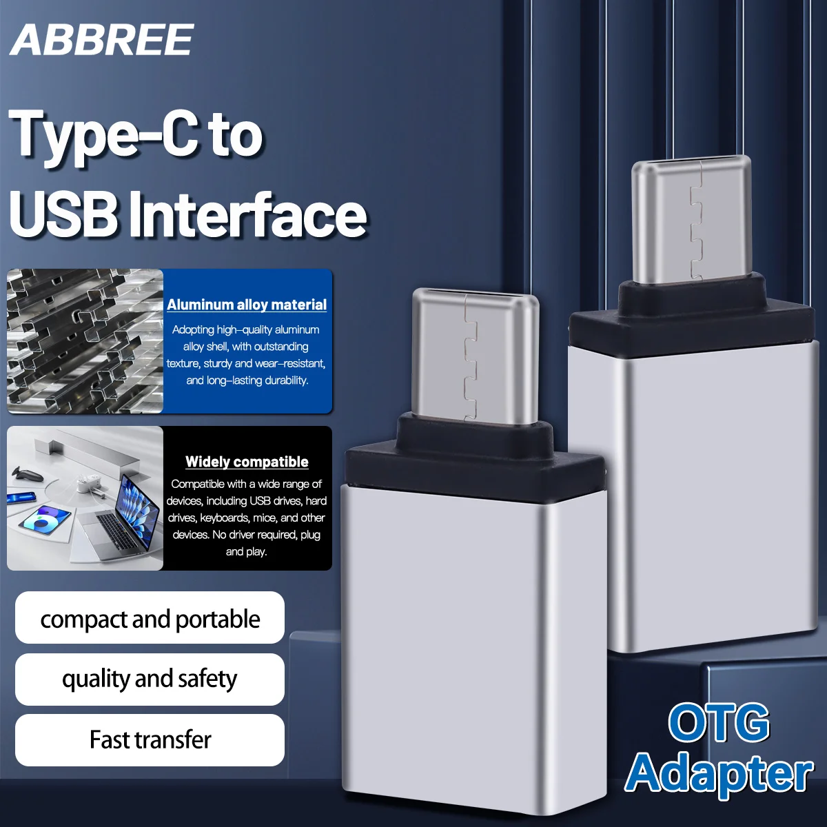 

ABBREE Type-C to USB Interface Fast Transfer Adapter Aluminum Alloy Material 5Gbps for Type-C Device Mobile Phone Laptop Tablets