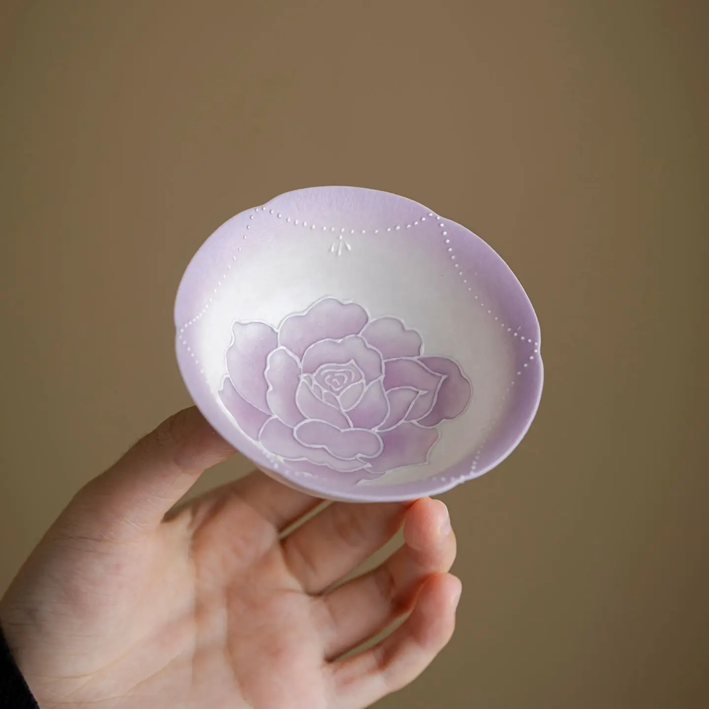 Underglaze Color Pure Hand Drawing Bead Curtain Rose Cup Ceramic Inner Painting High Foot Tea Gradient Purple New Chinese Set
