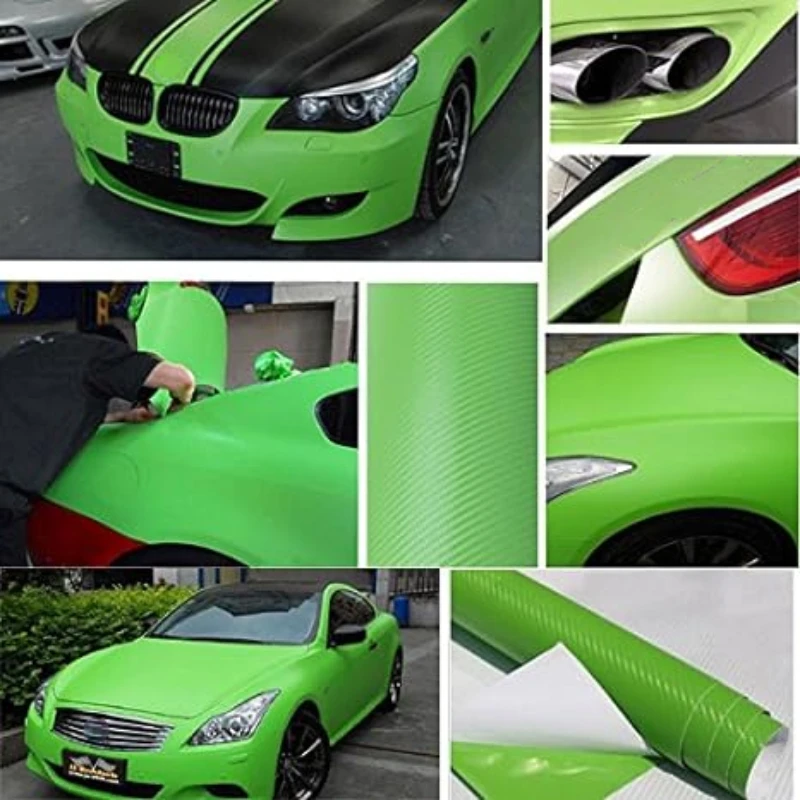 Green 3D Carbon Fiber Vinyl Wrap Auto Door Handle Scratch Protector Car Cover Guard Protective Film Outdoor Safety Reflective