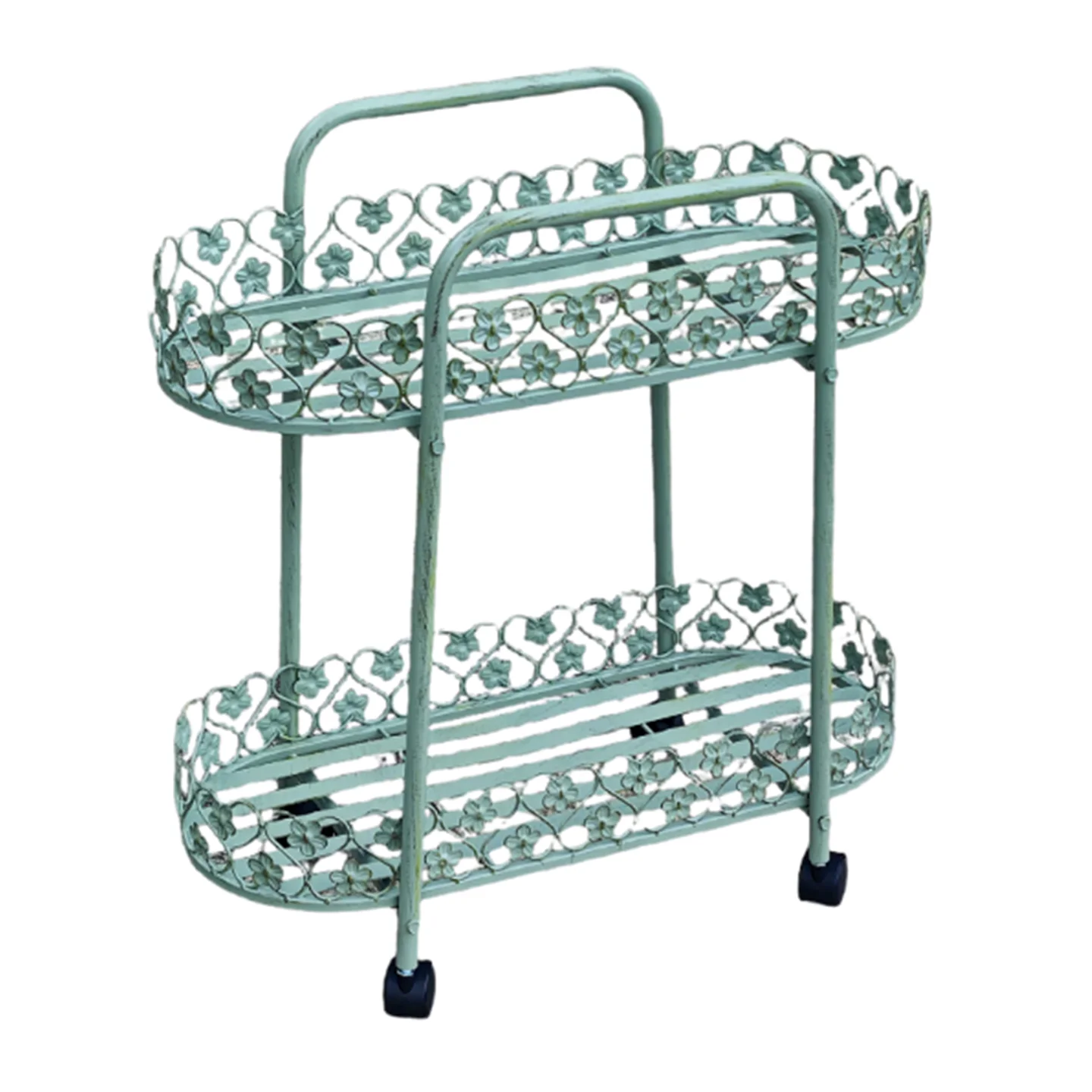 PYH wrought iron double-layer flower stand, pot slot, indoor and outdoor balcony, courtyard decoration cabinet