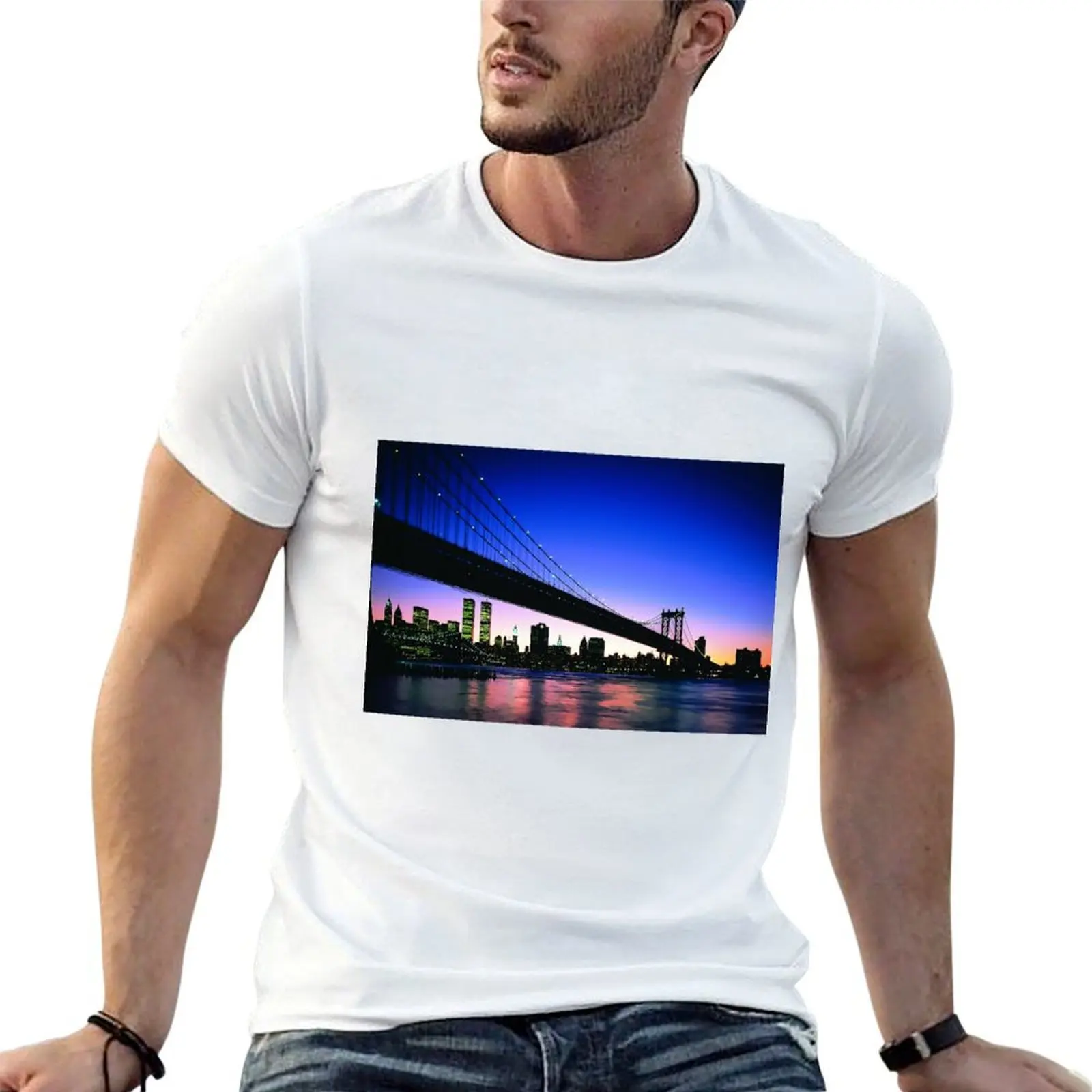 NYC Bridge Twin Towers View T-Shirt sweat vintage graphic tee shirts men graphic