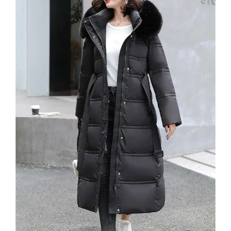 

2025 Autumn and Winter New Big Fur Collar Medium and Long Slim and Thin Down Cotton Clothes Women's Coat